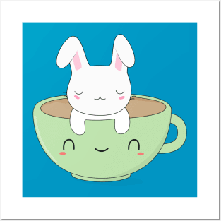 Kawaii Bunny and Coffee T-Shirt Posters and Art